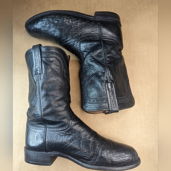 Lucchese Boots men's size 9EE Exotic Genuine Black Smooth Ostrich classi… - Picture 9 of 13